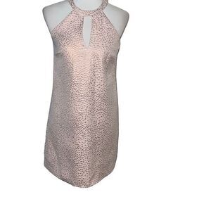Amanda Uprichard Sleeveless Halter Dress Pink Rose Gold Polka Dots sz S Small